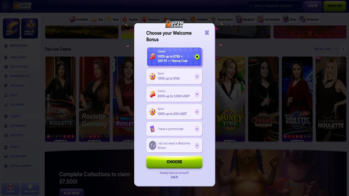 Spinbara Casino welcome bonus and promotions
